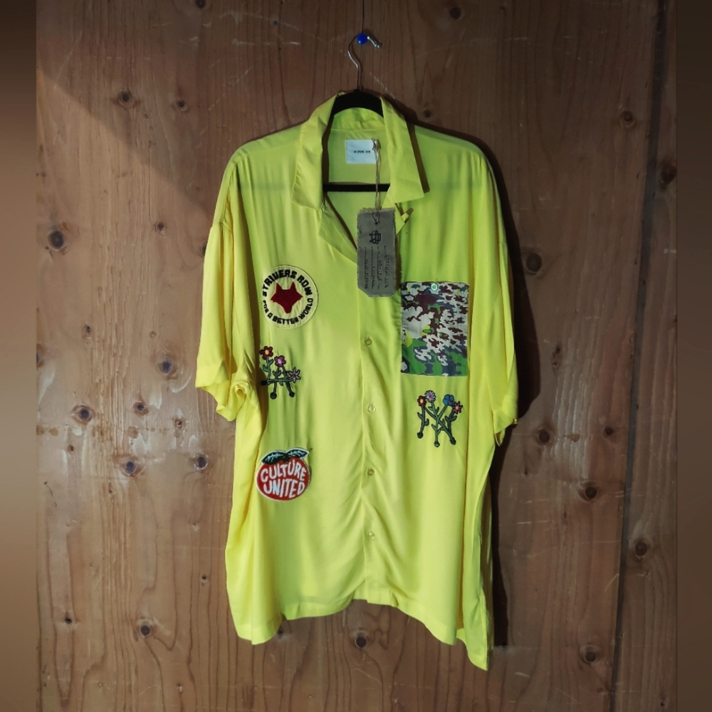 STRIVERS ROW Unity Yellow/Multi Rayon Patch Button-Up Shirt Men's Size 2XL NWT